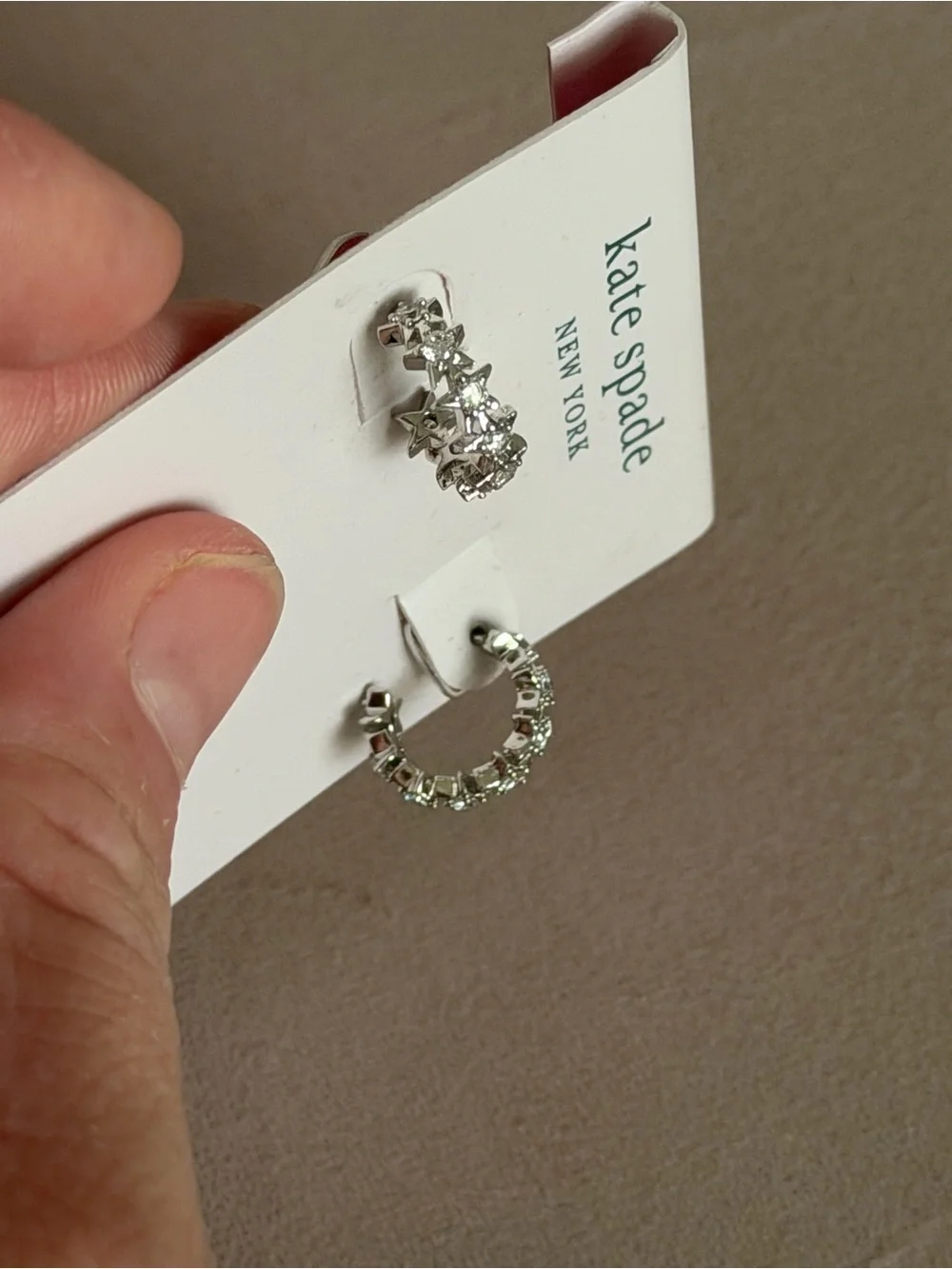 NWT Kate Spade Starring Clear Crystal Star Silver Huggie Hoop Earrings 💫